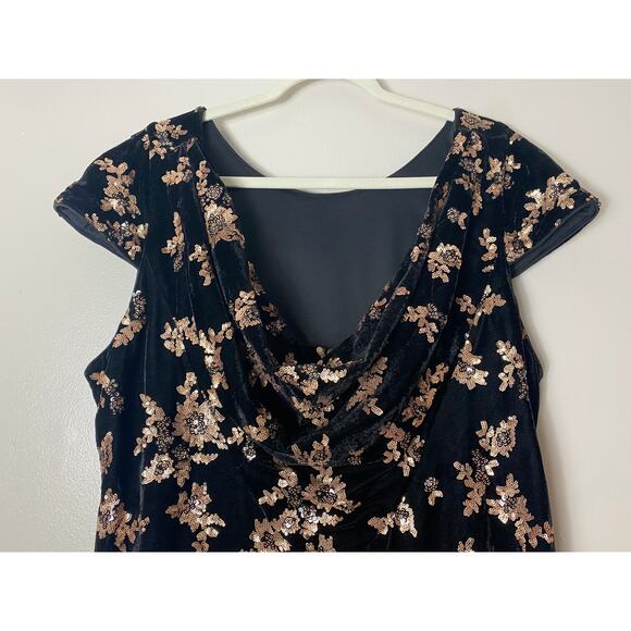 NWT CALVIN KLEIN DRESS 20W BLACK GOLD SEQUINS VELVET HOLIDAYS FESTIVE - Picture 7 of 15
